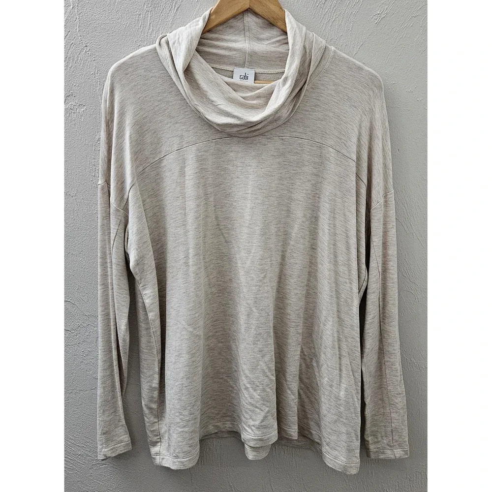 Cabi Thin Cowl Neck Cream Tan Long Sleeve Womens Size XS Extra Small Long Sleeve